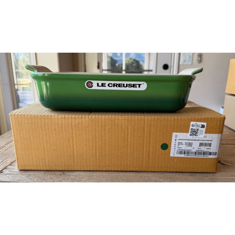 Le Creuset Stoneware Heritage Rectangular Dish 32 cm 4 qt. Bamboo Green NEW